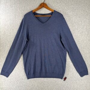 Gap Men's Large Tall V-Neck Sweater Blue Extra Fine Merino Wool LT Quiet Luxury